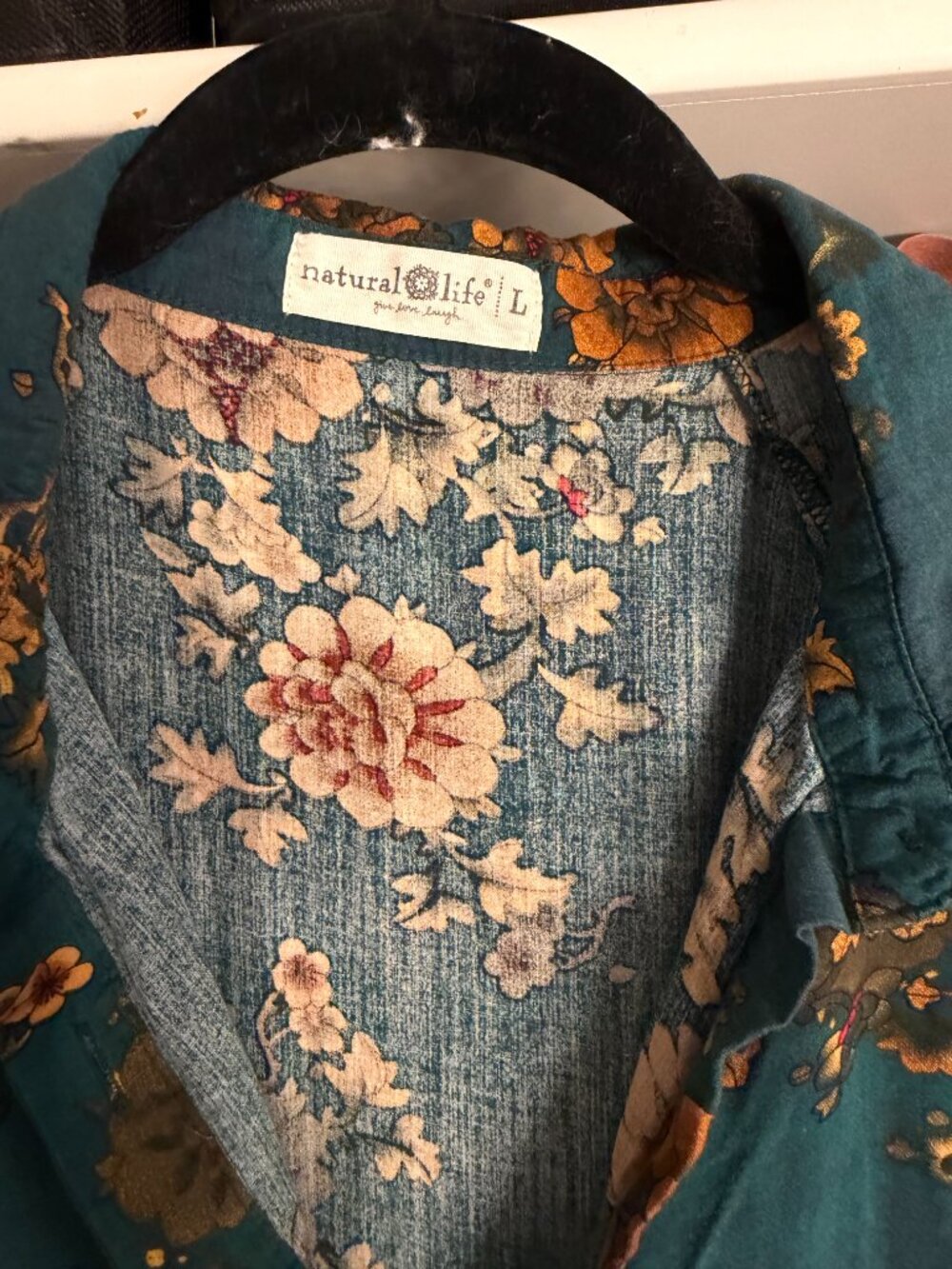 Natural Life Floral Patchwork Maxi Shirt Dress Teal Rust Size L - Picture 4 of 5